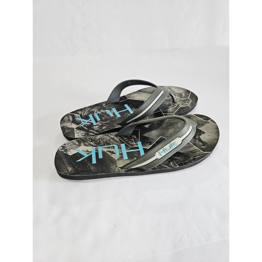 Huk Flipster Men's Flip Flops Black/Gray Marbled Design Size 9 - Picture 4 of 5